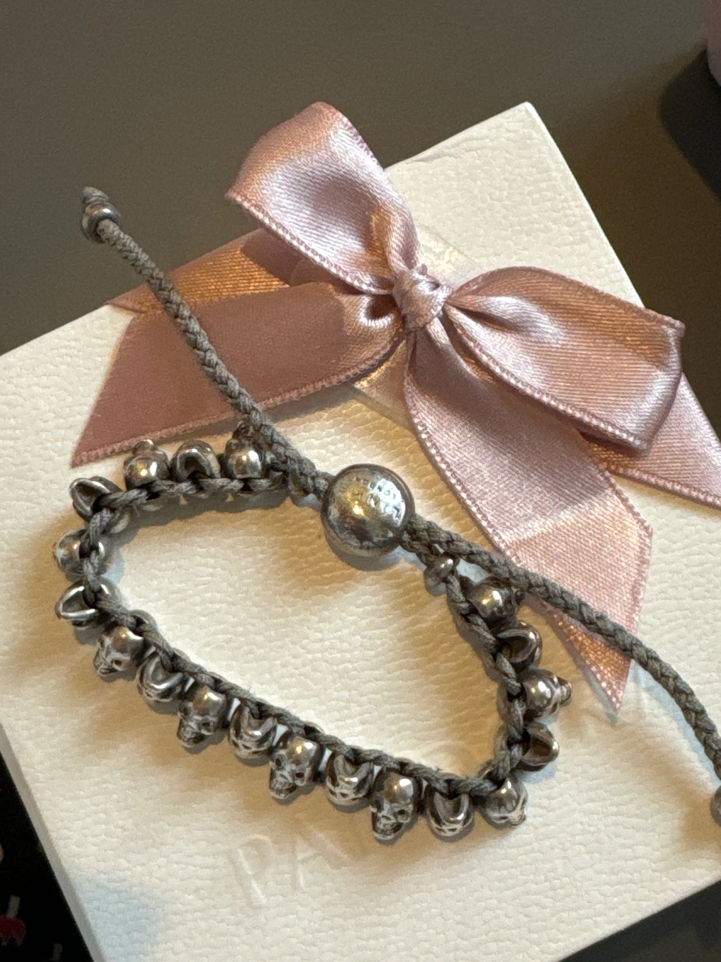 Genuine Links of London Grey Skull Friendship Bracelet