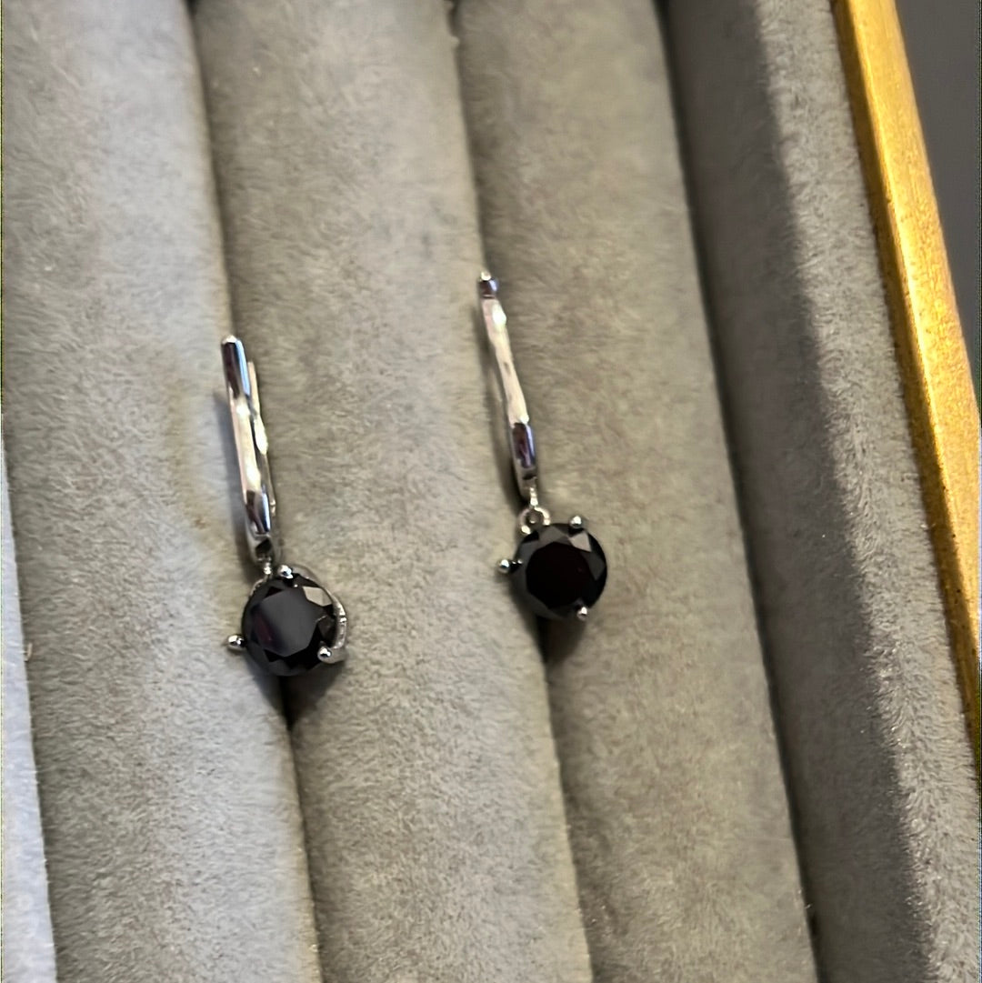 Brand New Sterling CZ Onyx Circle Black Stone Rectangle Hoop Earrings