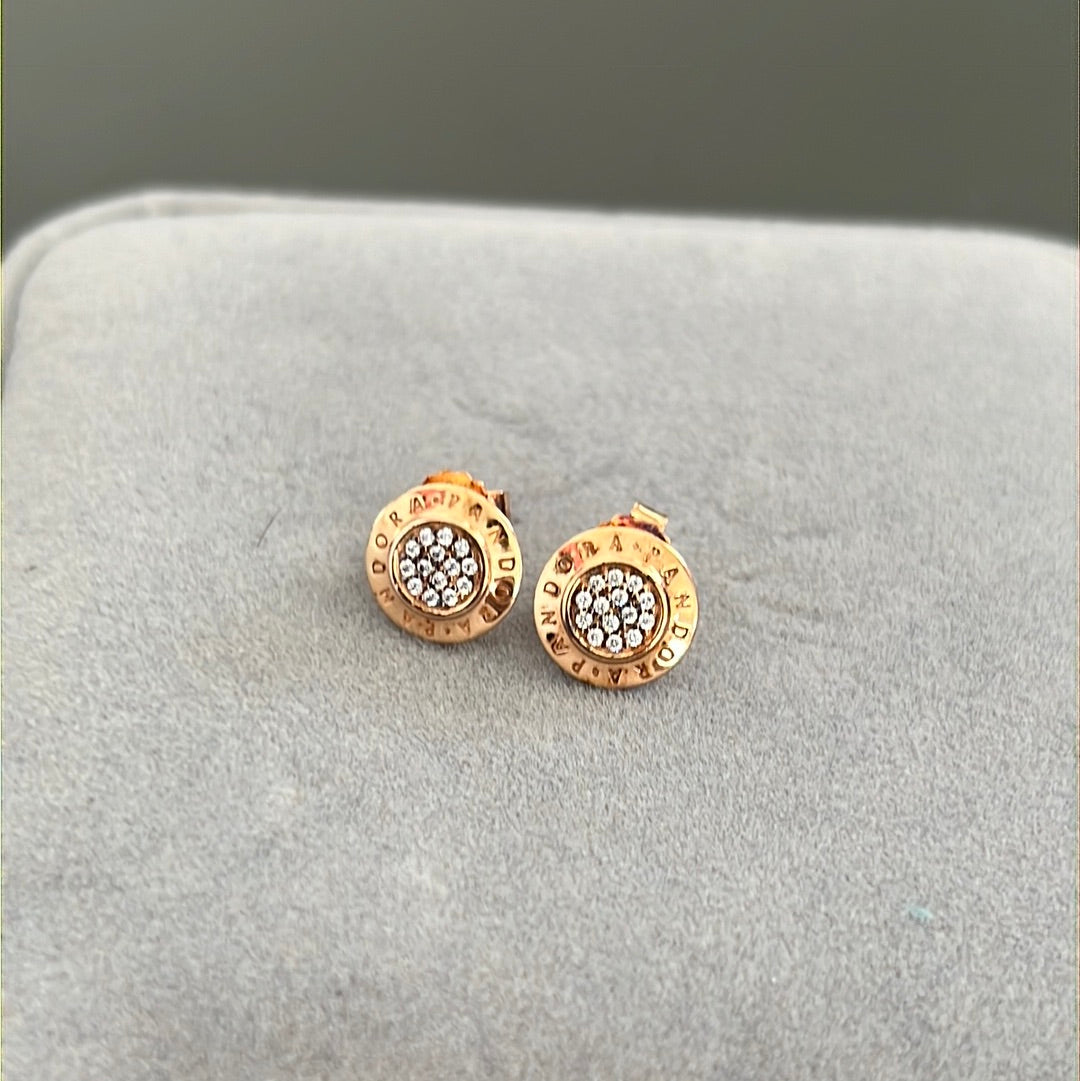 Genuine Pandora Rose Gold Pave Logo Earrings Stud