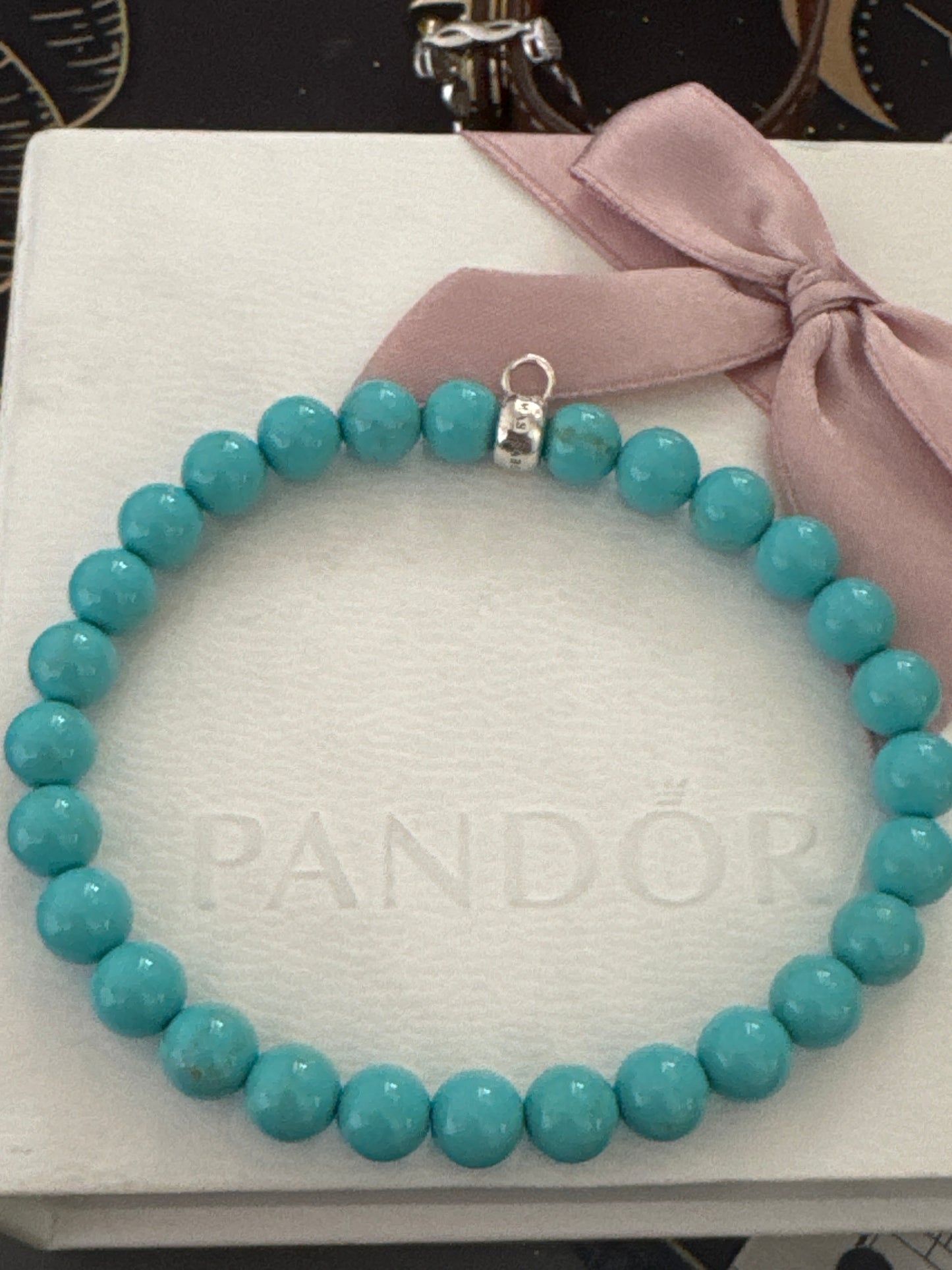 Thomas Sabo Sterling Silver Charm Clasp Turquoise Smaller Bead Bracelet Large