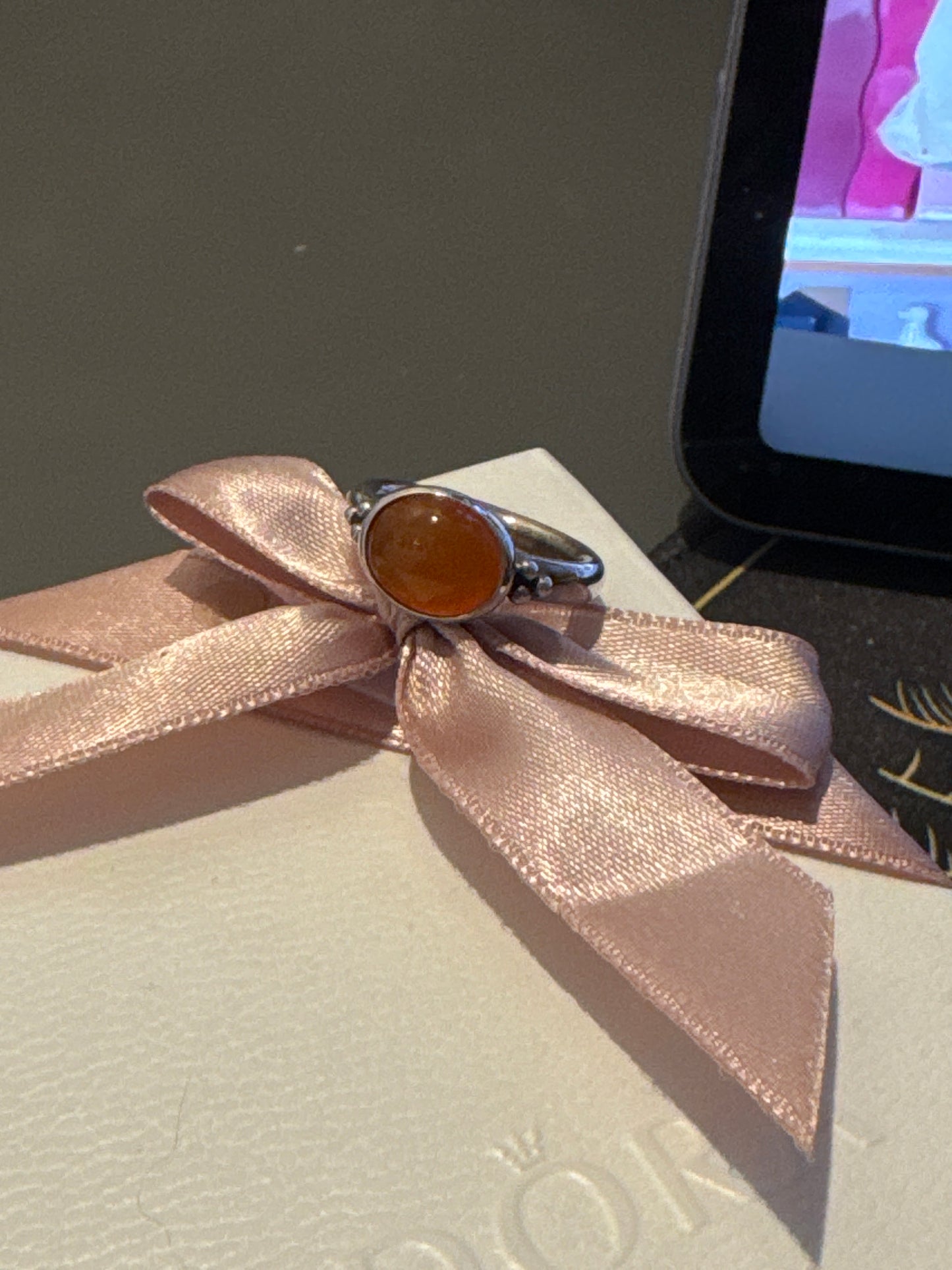 Genuine Pandora Orange Carnelian Rare HTF Ring 54