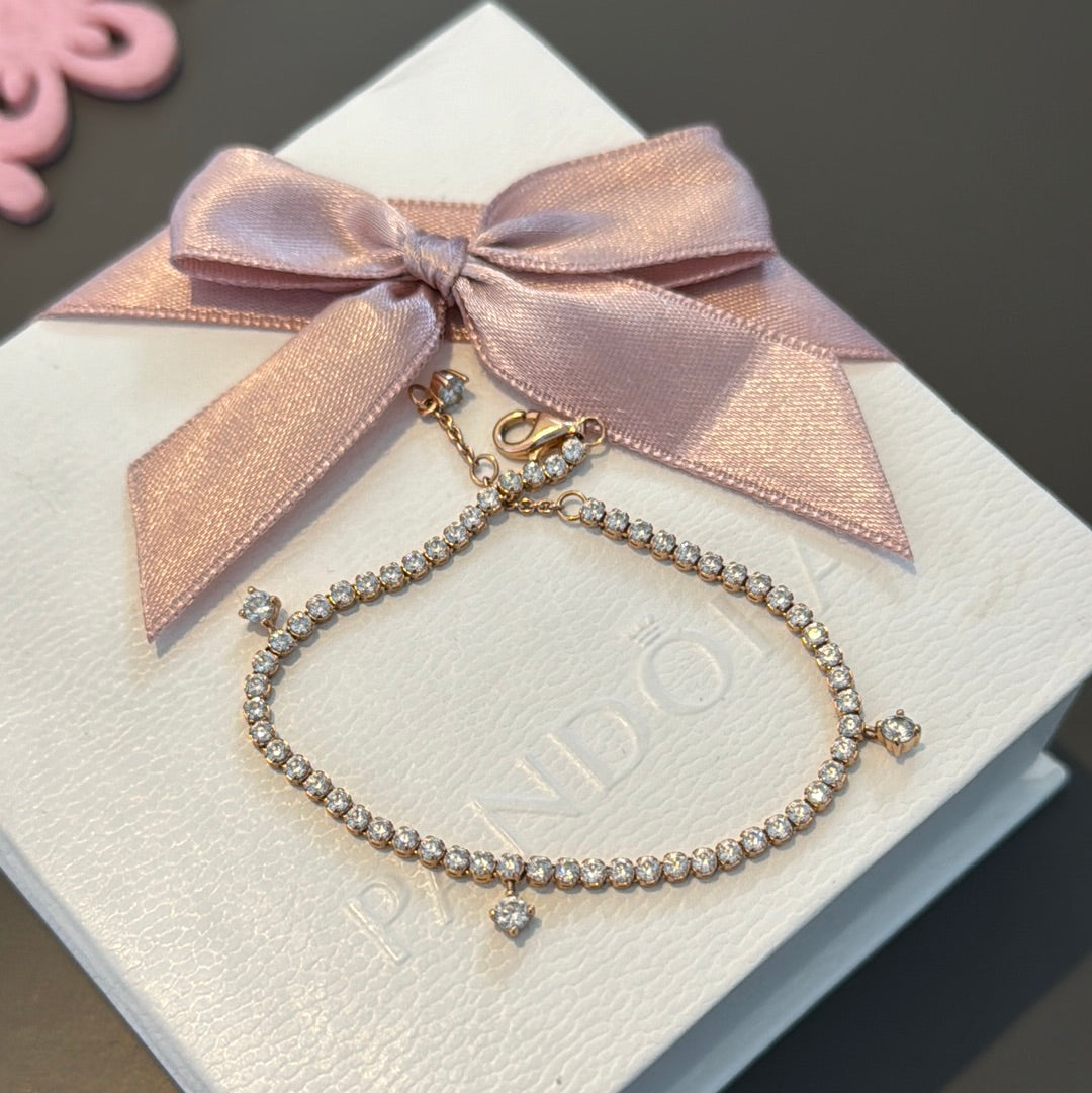 Genuine Pandora Silver/ Rose Gold Sparkling Drops Tennis Bracelet 18cm