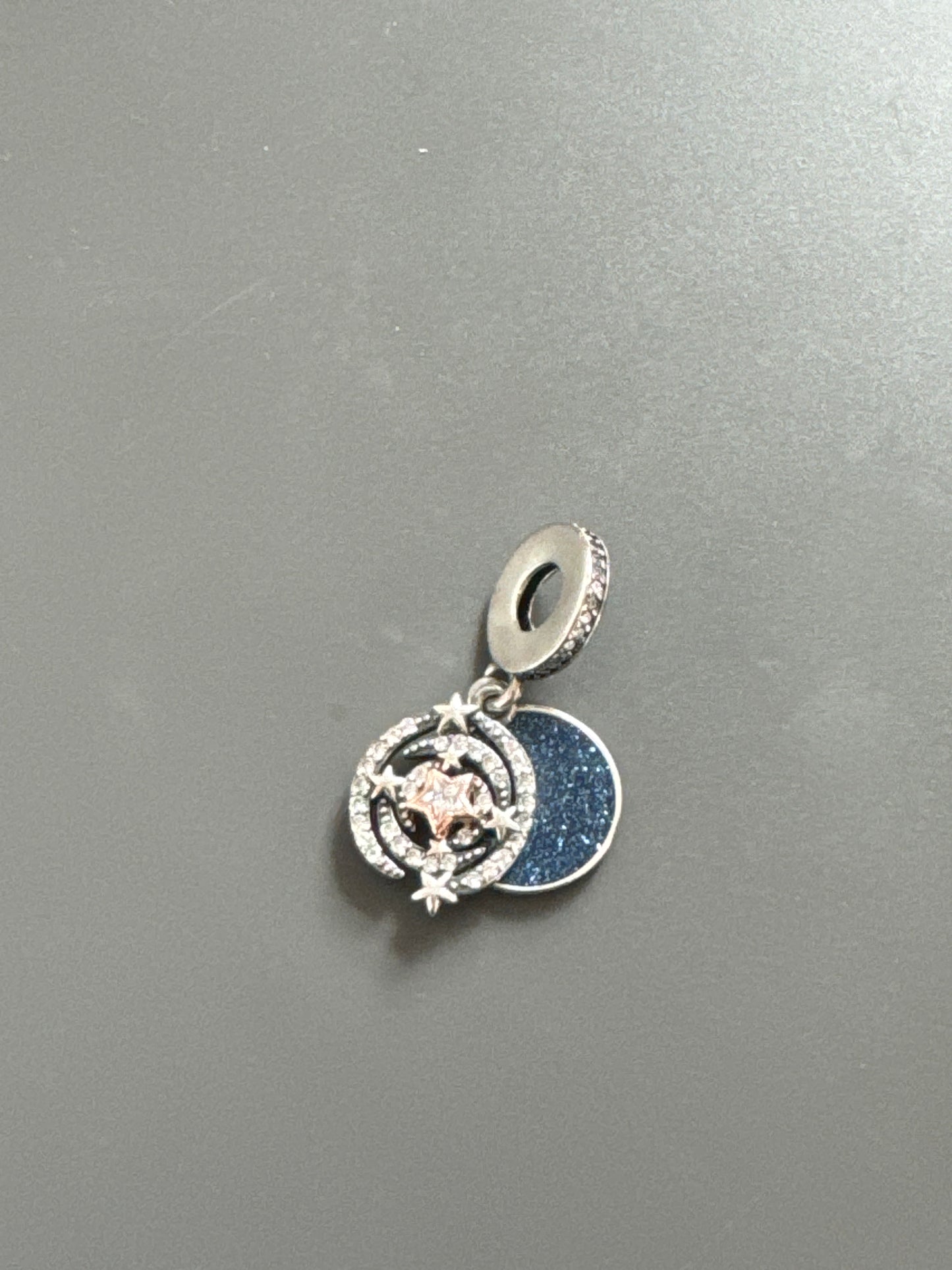 Genuine Pandora Double Shooting Star Enamel CZ Blue Dangle Charm