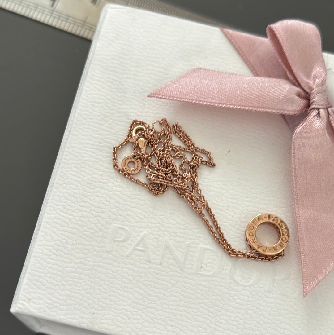 Genuine Pandora Rose Gold Pave CZ Small Circle Necklace 45cm Chain
