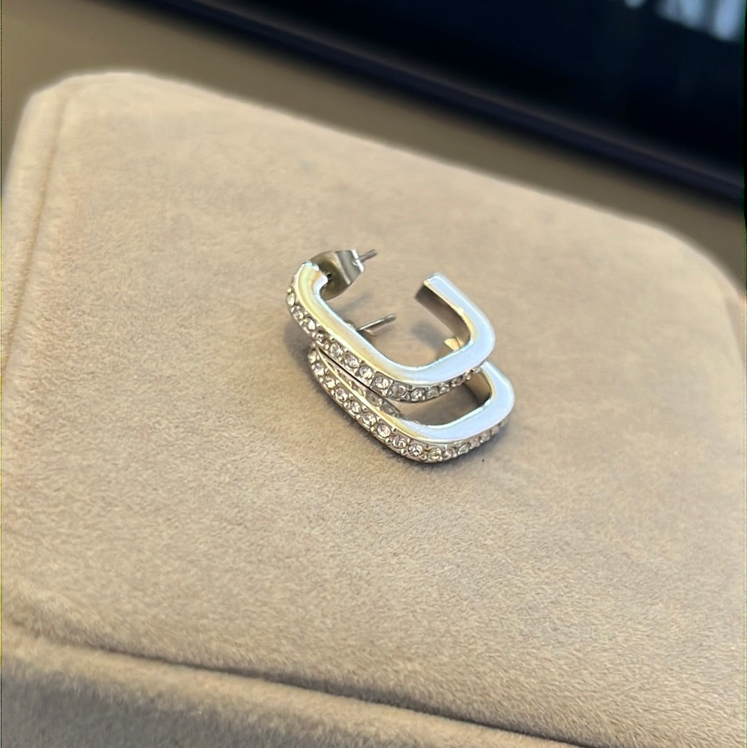 Silver Plated CZ Pave Square Hoop Earrings