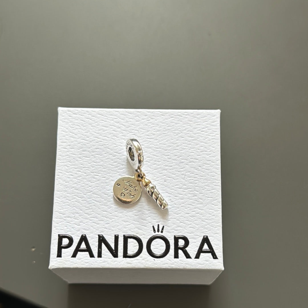 Genuine Pandora Two Tone Make a Wish Birthday Dangle Charm