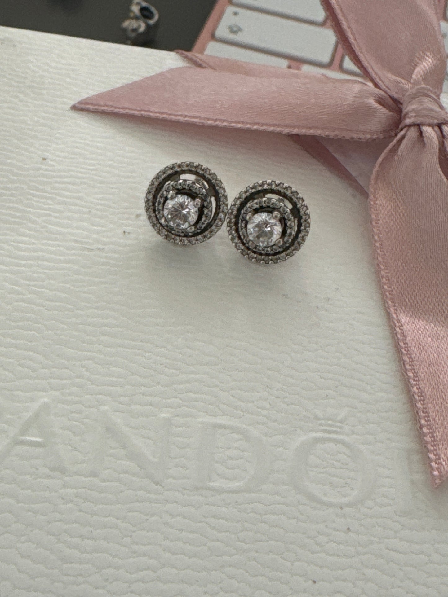 Genuine Pandora Double Halo Pave 2 in 1 Earrings Studs
