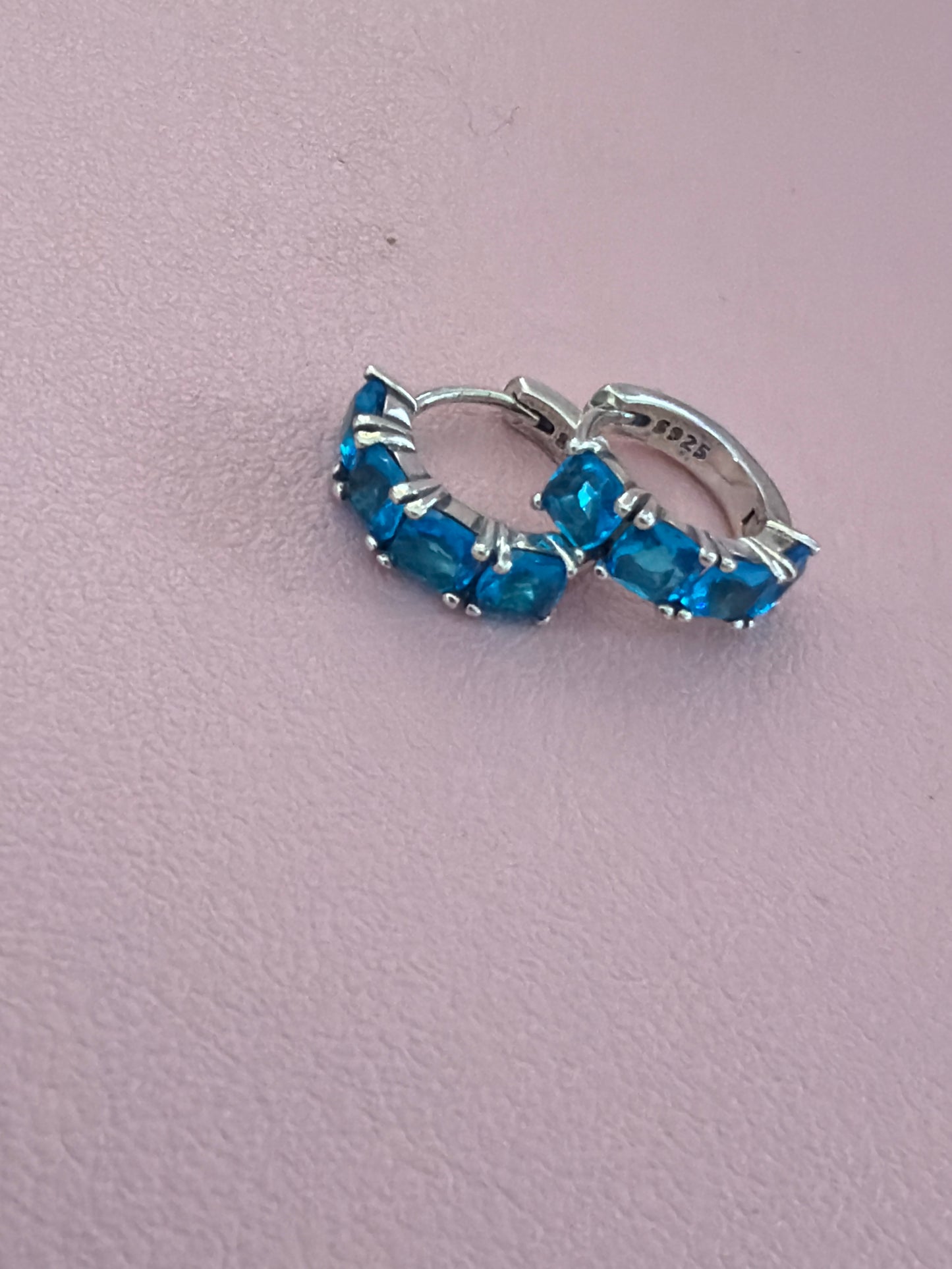 Sterling Silver Teal Beautiful Light Blue Hoop Earrings
