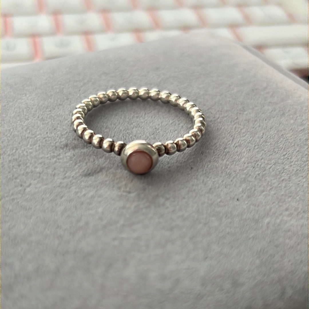 Genuine Pandora Pink Cabochon Rare HTF Beaded Ring 60