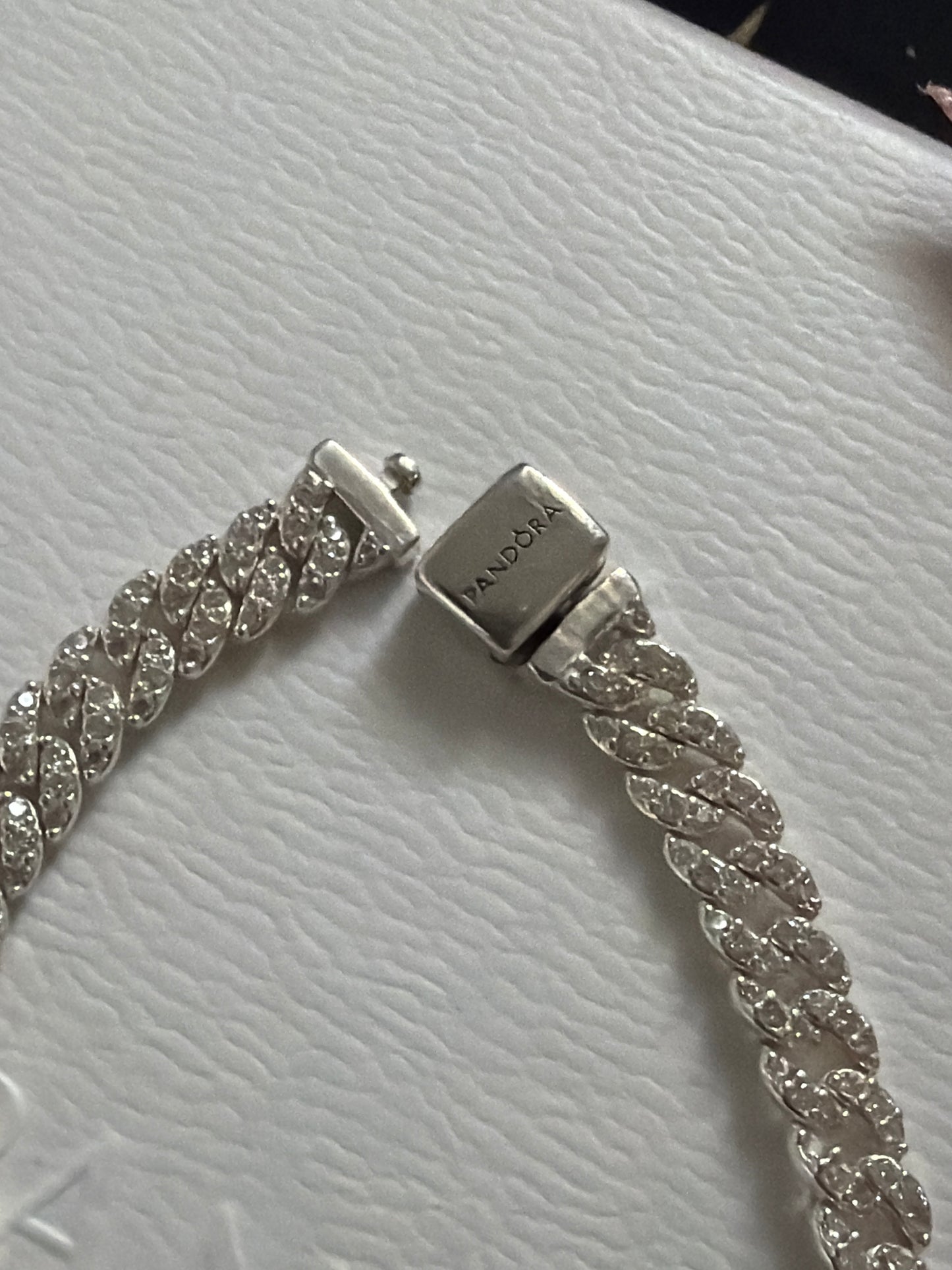 Genuine Pandora Pave Cuban Chain Bracelet 16cm