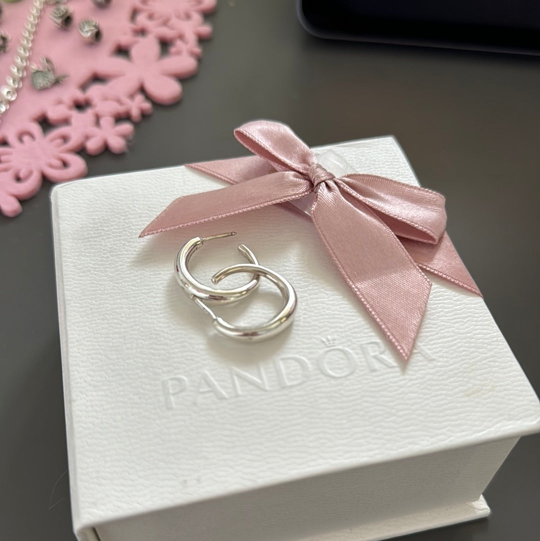Genuine Pandora Liquid Silver Flow Super Rare Hoop Hoops Earrings