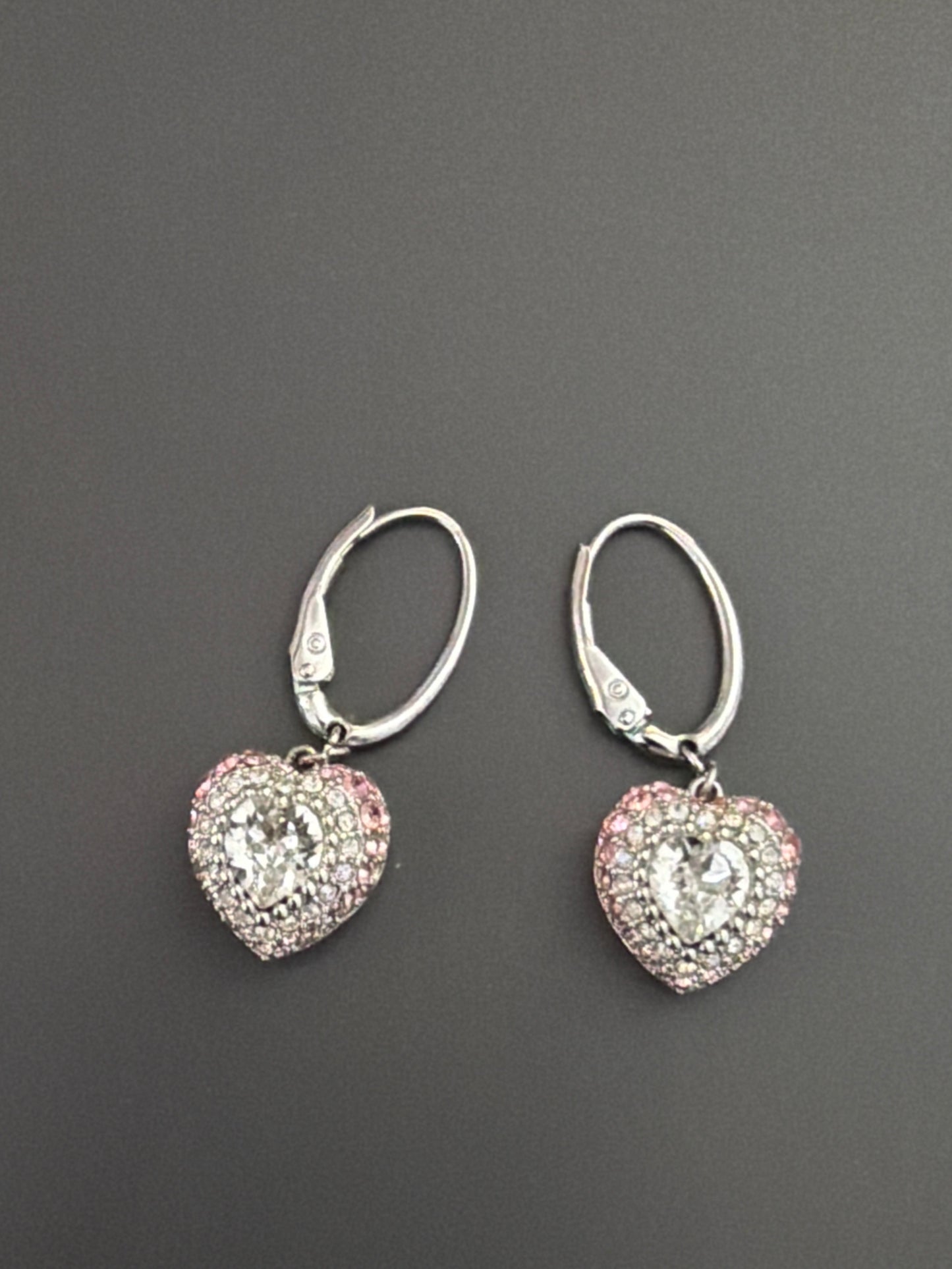 Genuine Swarovski Rhodium PVD Crystal Clear Heart Earrings Dangle