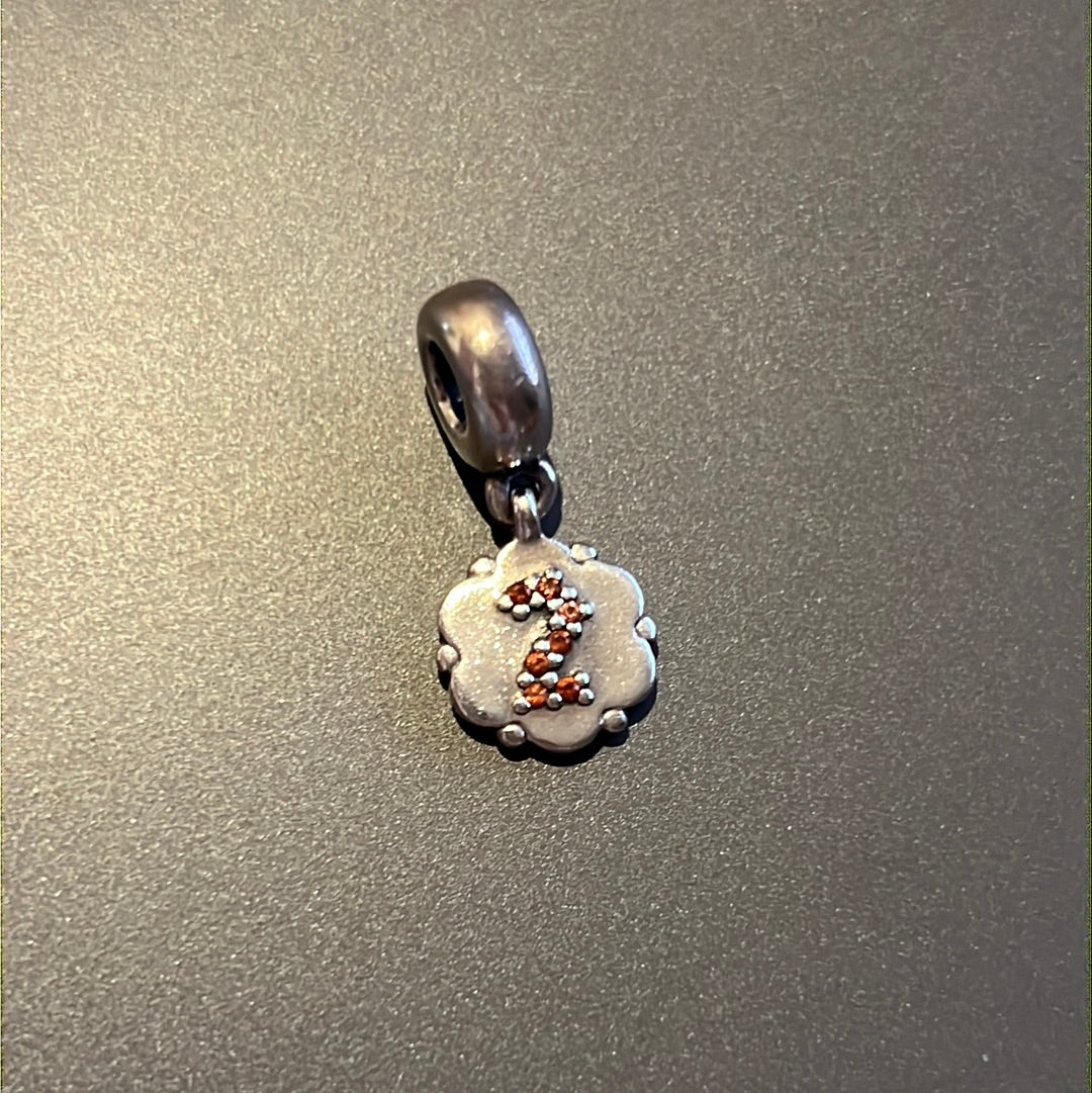 Genuine Pandora Rare Garnet Number 2 Dangle Pave Charm