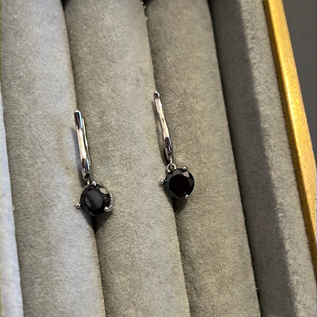 Brand New Sterling CZ Onyx Circle Black Stone Rectangle Hoop Earrings