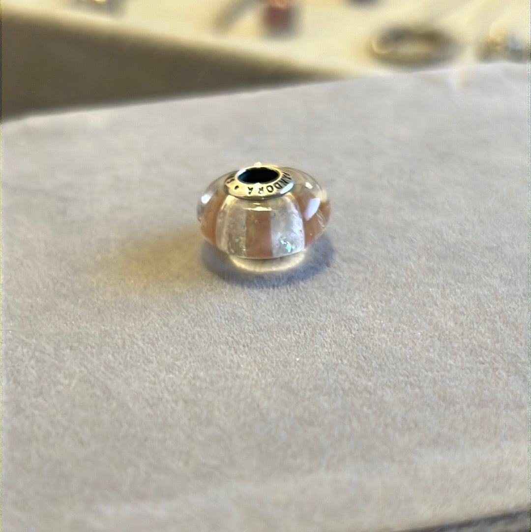 Genuine Pandora Pink Shimmering Stripe Murano