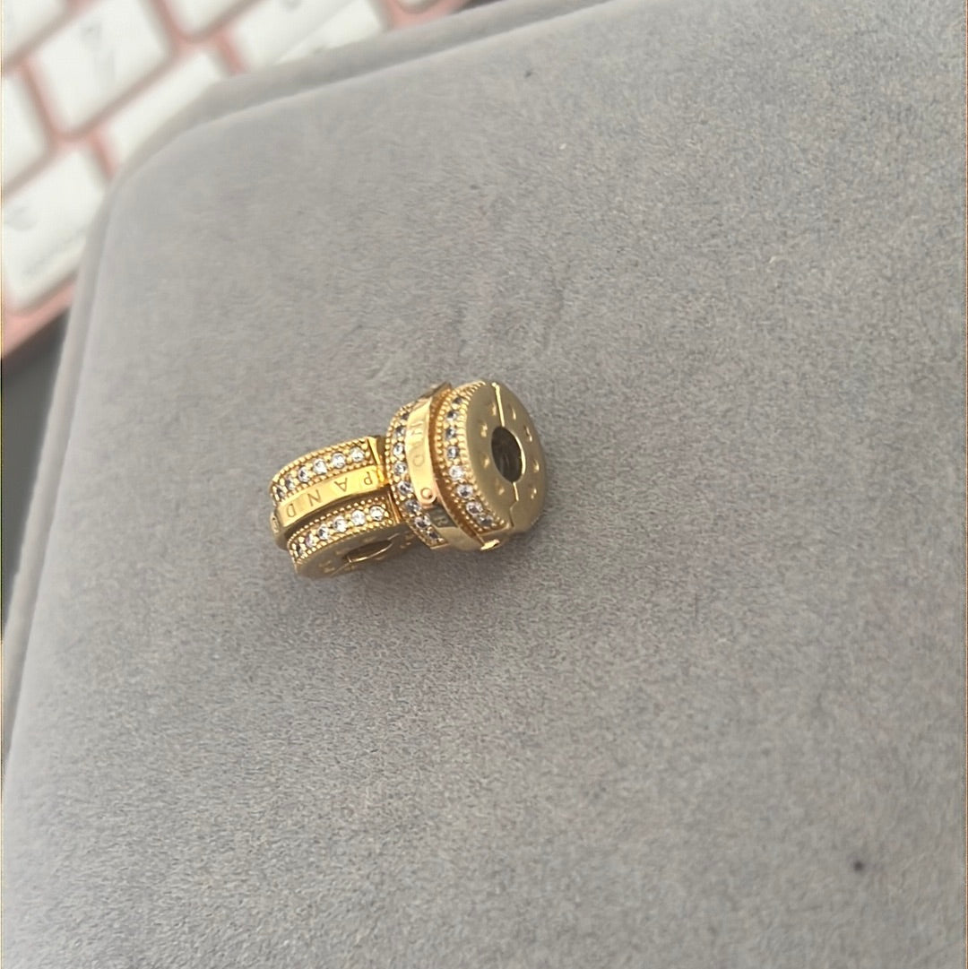 Genuine Pandora Shine Gold Pave Lines and Logo Clips x2