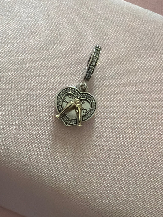 Genuine Pandora Two Tone Silver Heart Happy Anniversary Dangle Charm Gift