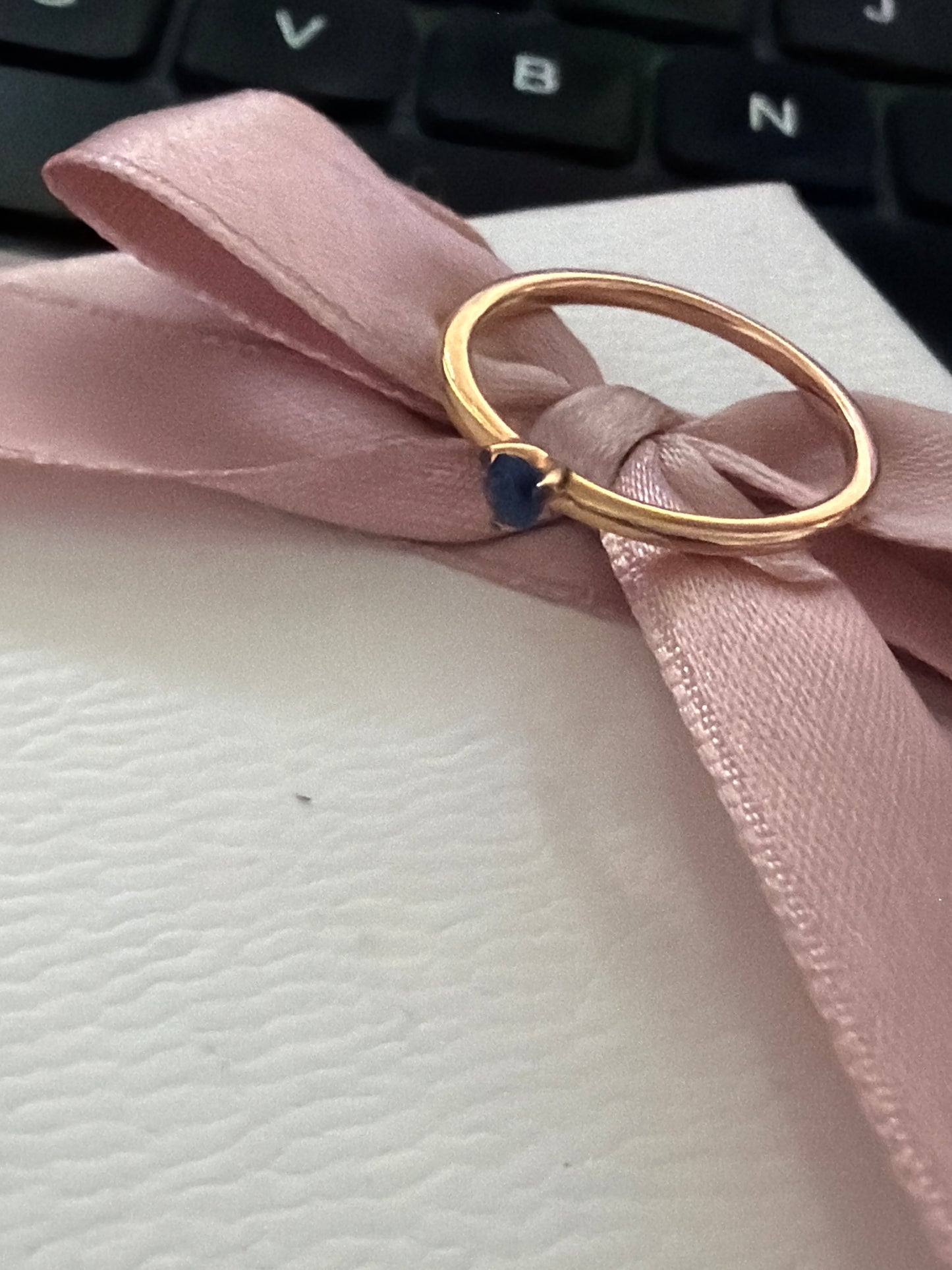 Genuine Pandora Rose Gold Pave Dark Blue Stone 52 Solitaire Ring