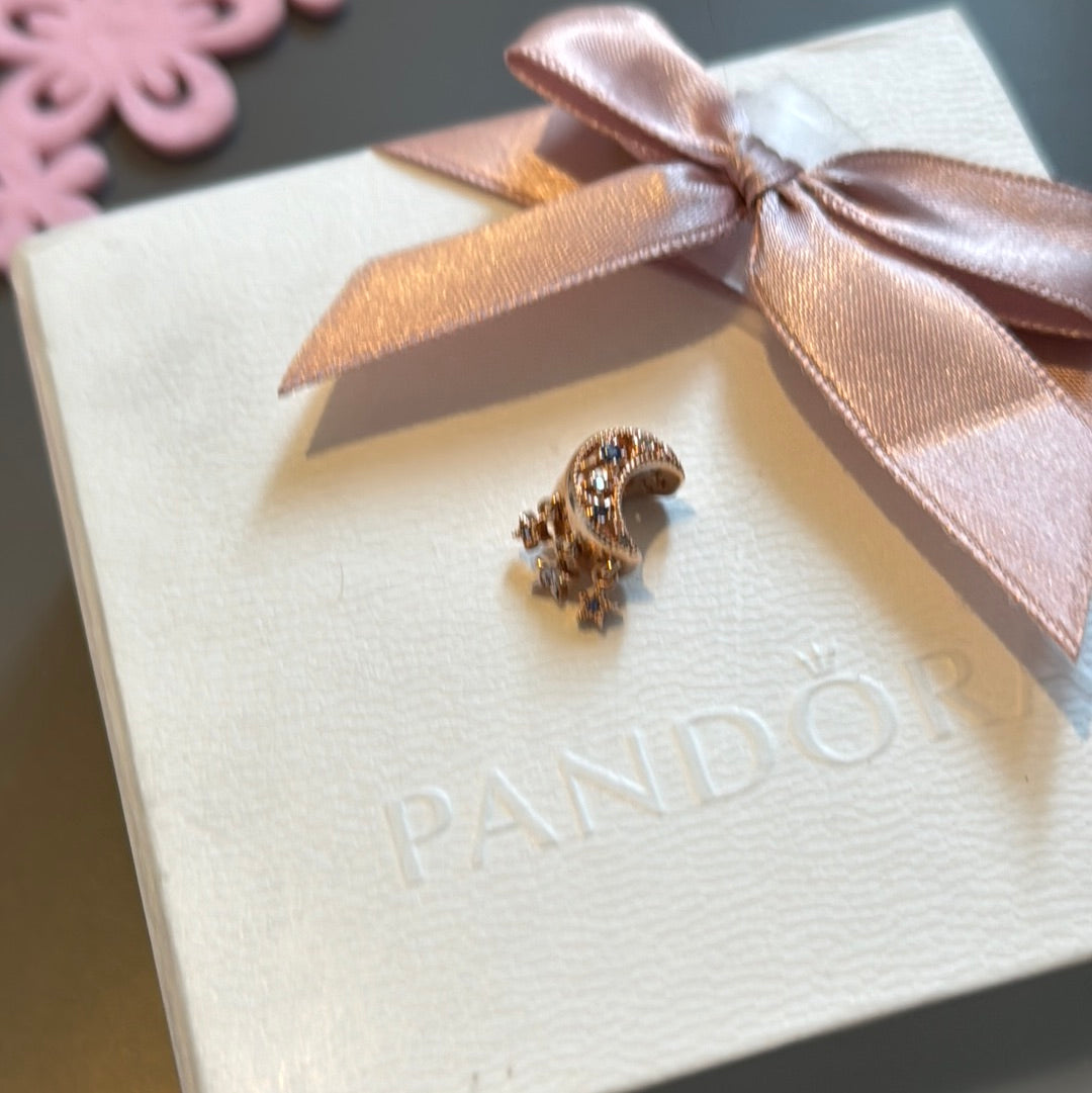 Genuine Pandora Rose Gold New Stars and Moon Dangle Openwork