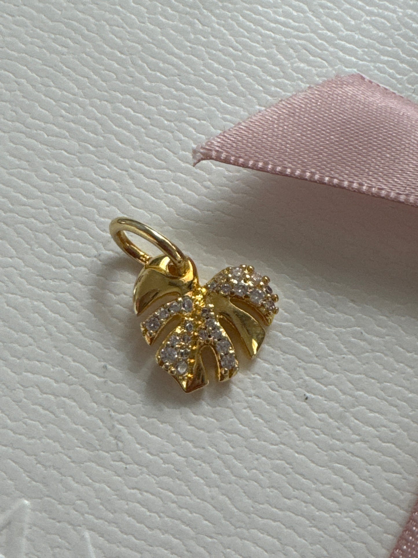 Genuine Pandora Shine Gold Leaf Pave Dangle Charm