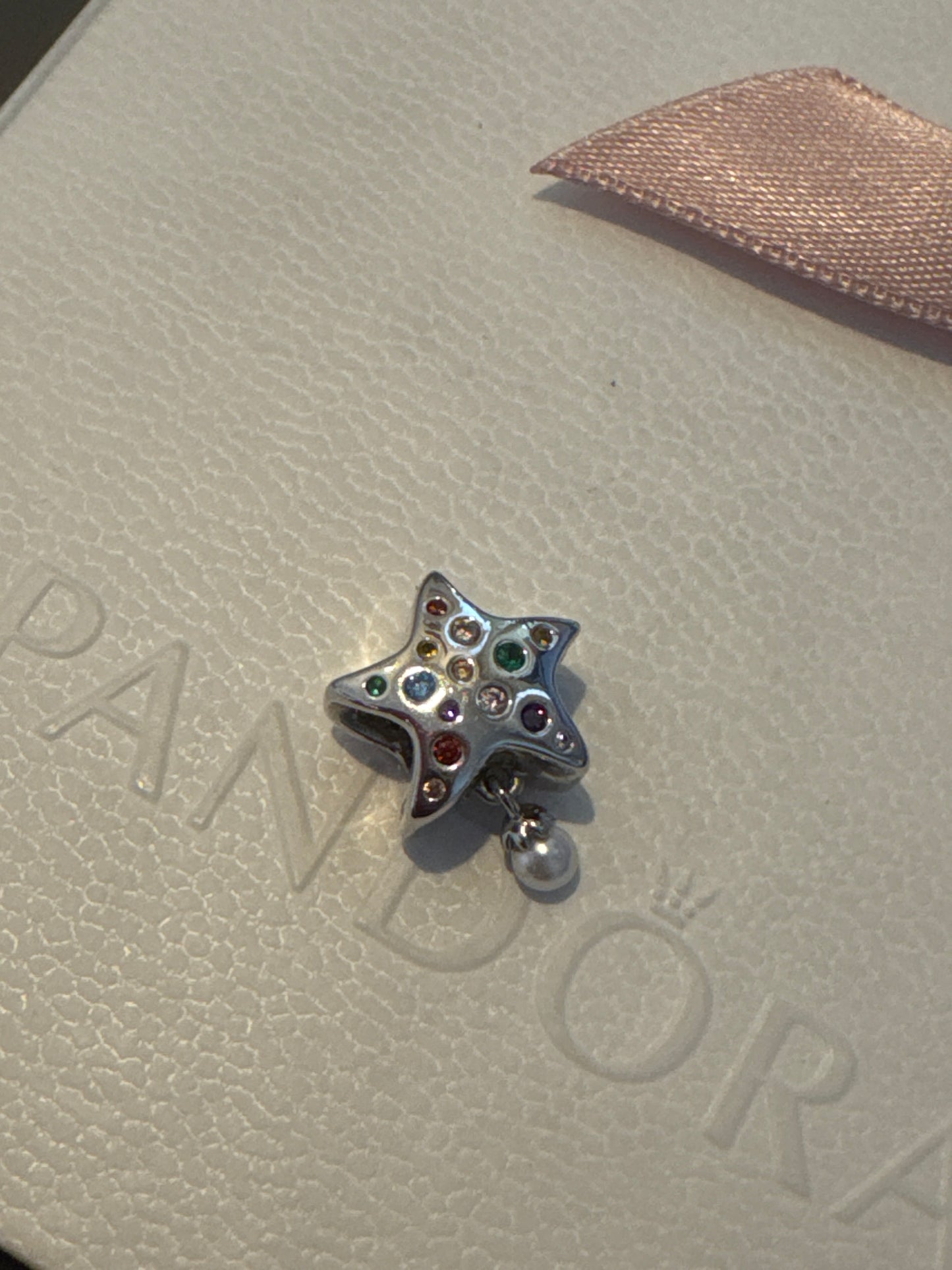Genuine Gnoce Colourful Cz Star with Pearl Dangle Charm