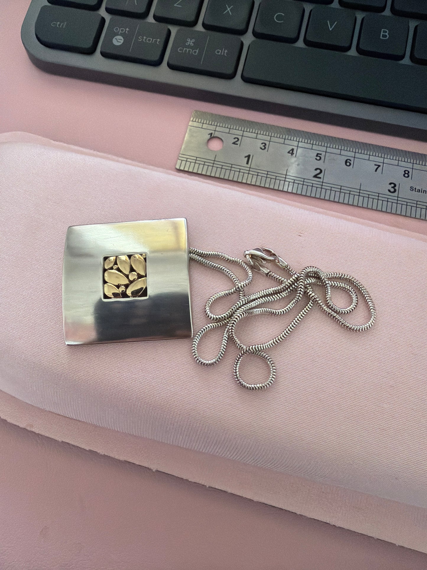 Genuine Scottish Malcolm Grey Ortak Square Two Tone Necklace 45cm Drop