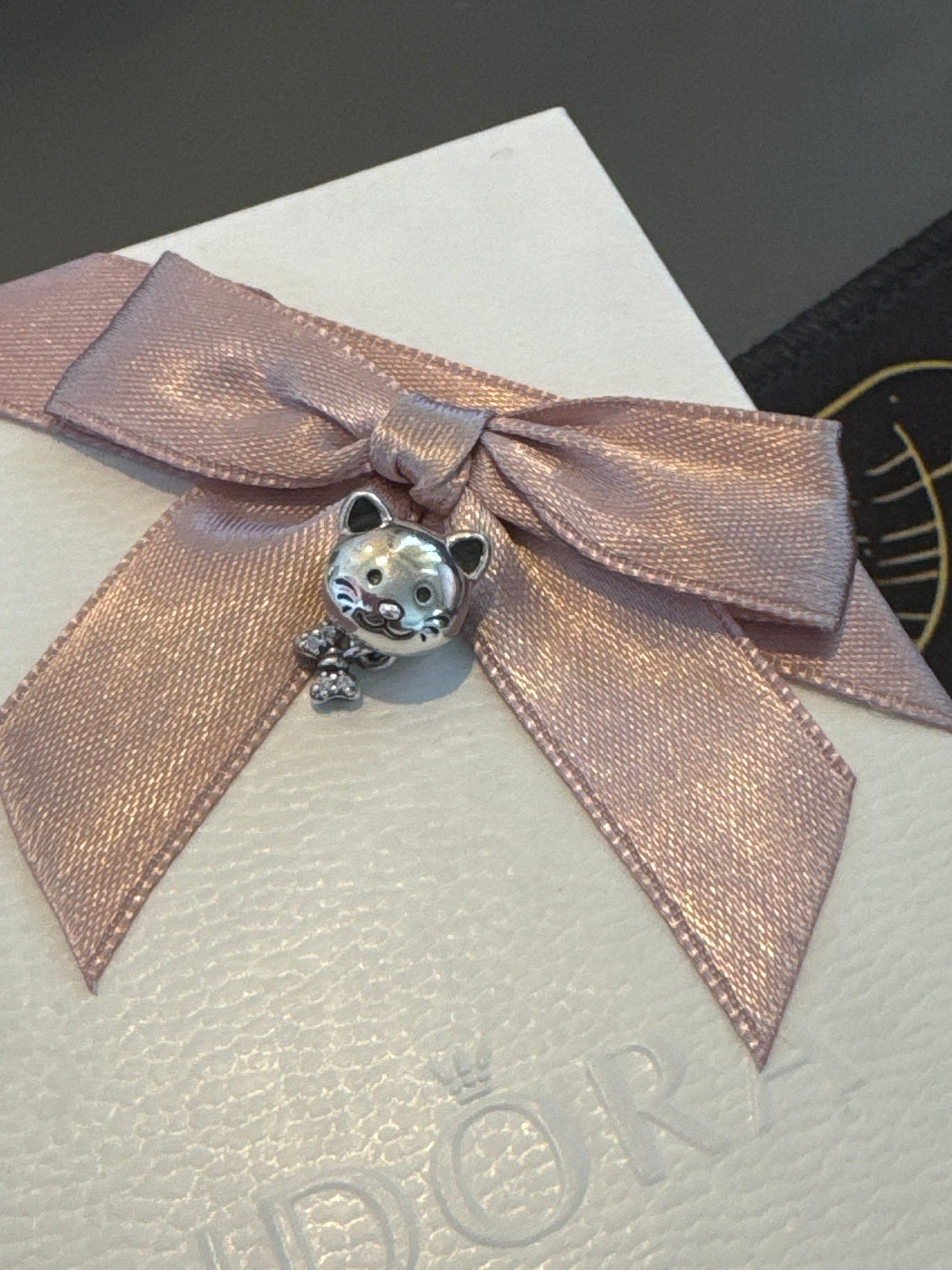 Genuine Pandora  Cat Charm Dangle With Pave Bow Charm