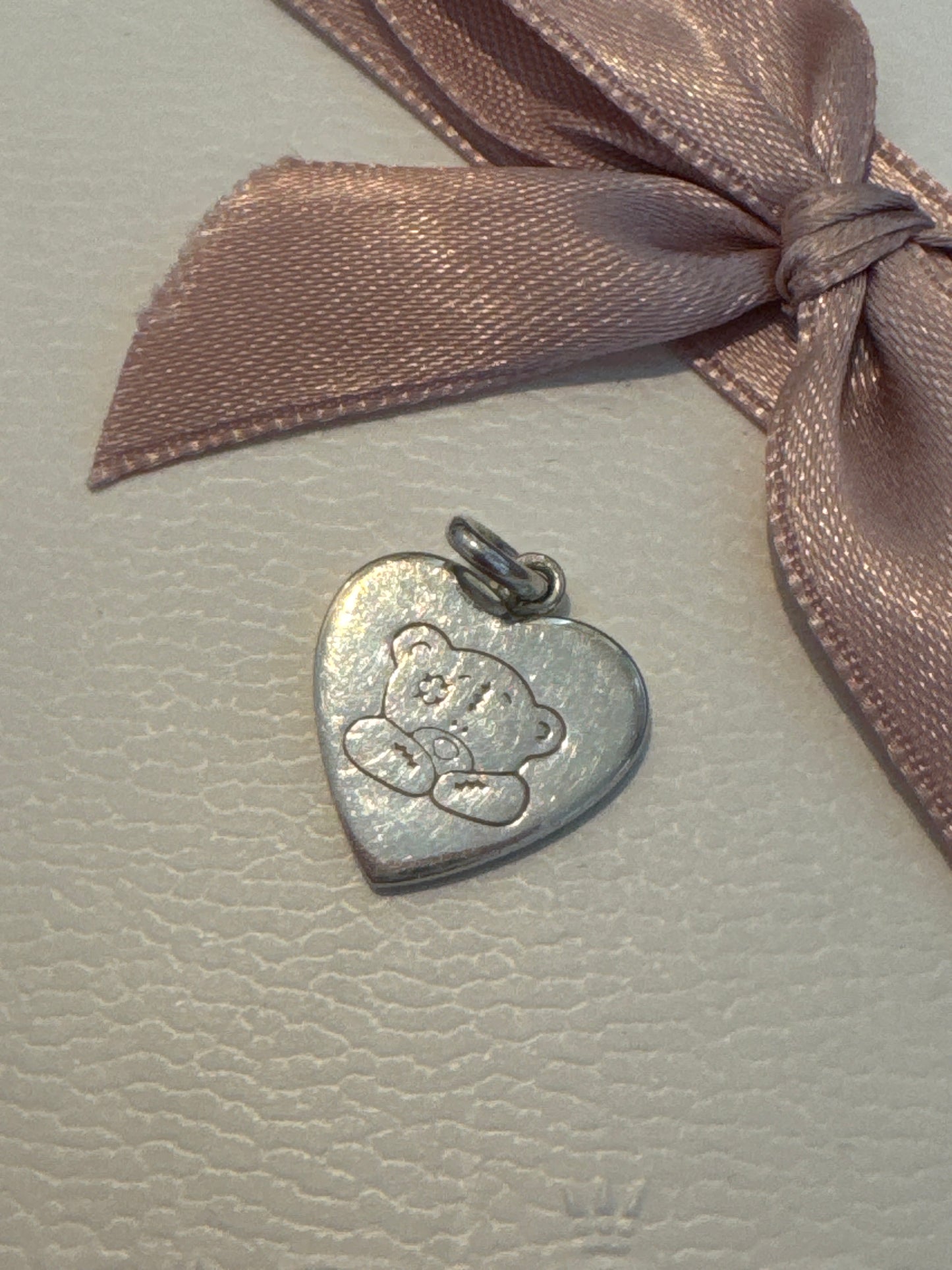 Sterling Silver Me To You Teddy Bear Flat Dangle Heart Charm