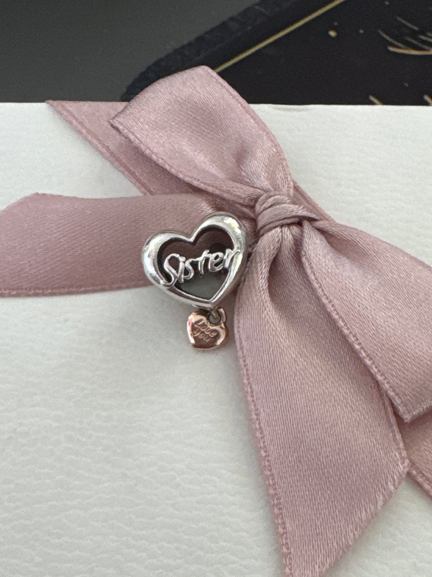 Genuine Pandora Silver & Rose Gold Sister Dangle Heart Open Dangle Charm