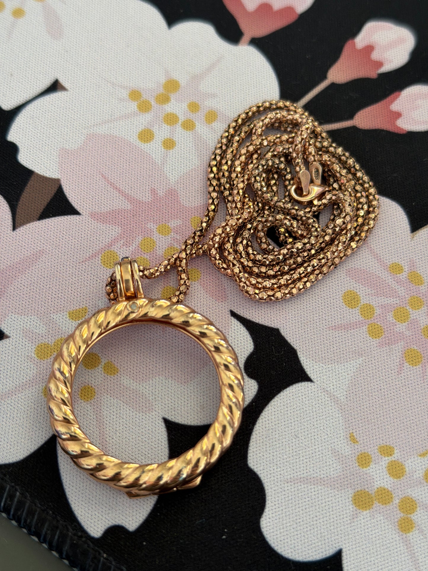Genuine Hot Diamond Rose Gold Emozioni Coin Keeper Necklace With Rose Gold Hot Diamond Thick Chain