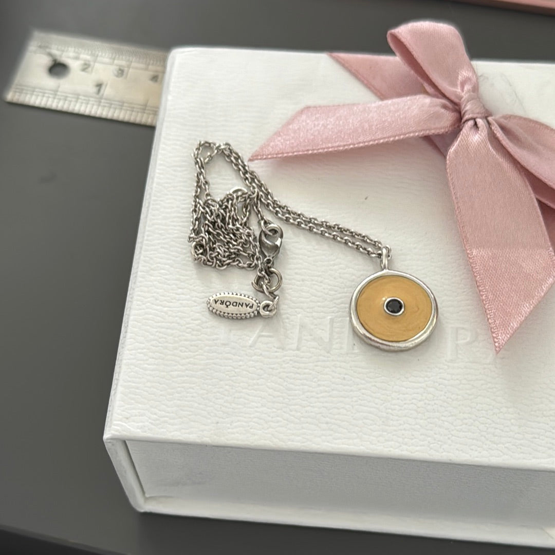 Genuine Pandora RARE HTF Enamel Ivory & Black Stone Necklace 40cm Chain