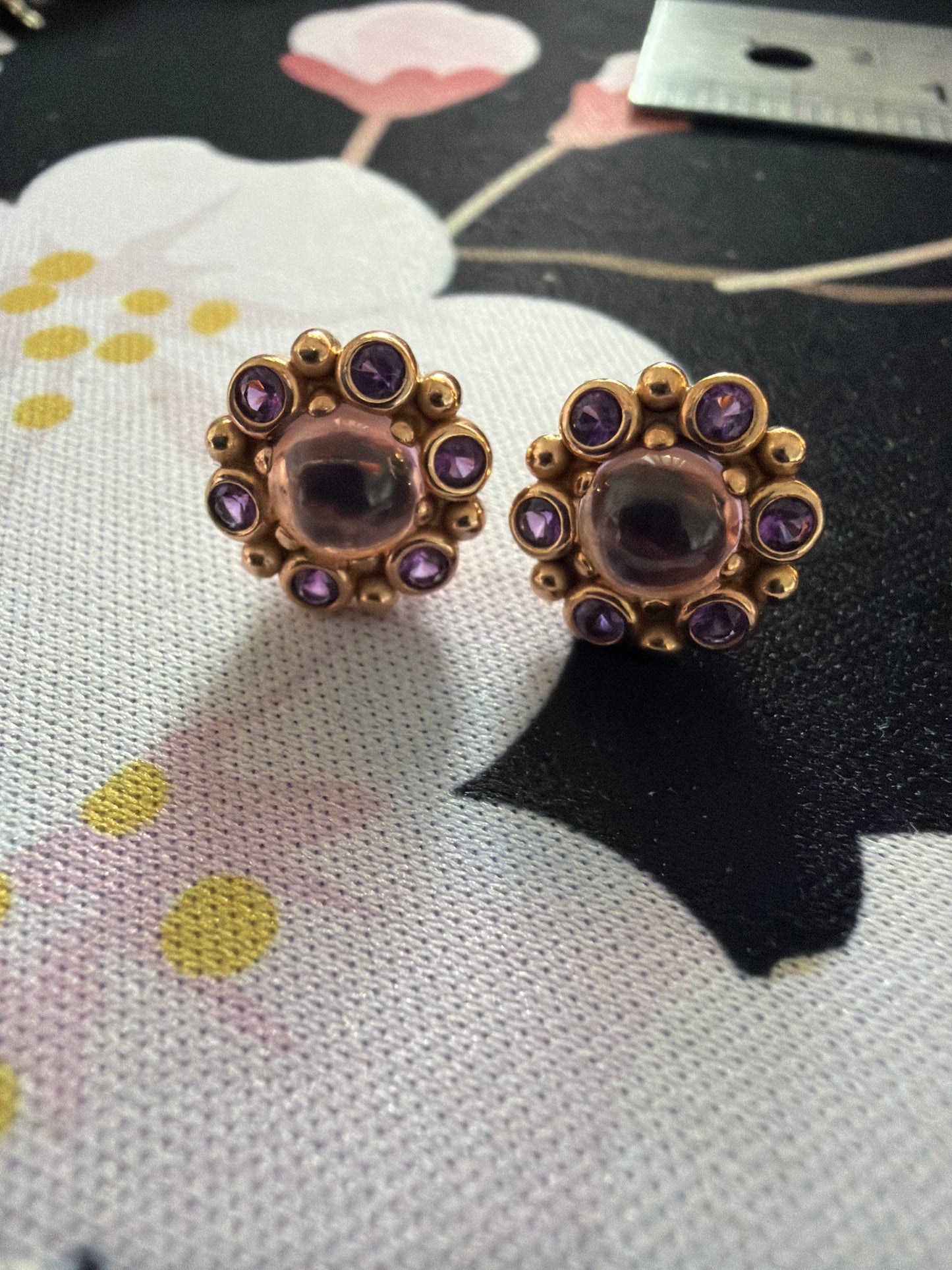 Genuine Pandora Rose Gold Heraldic Charm Pink Stoned Earrings
