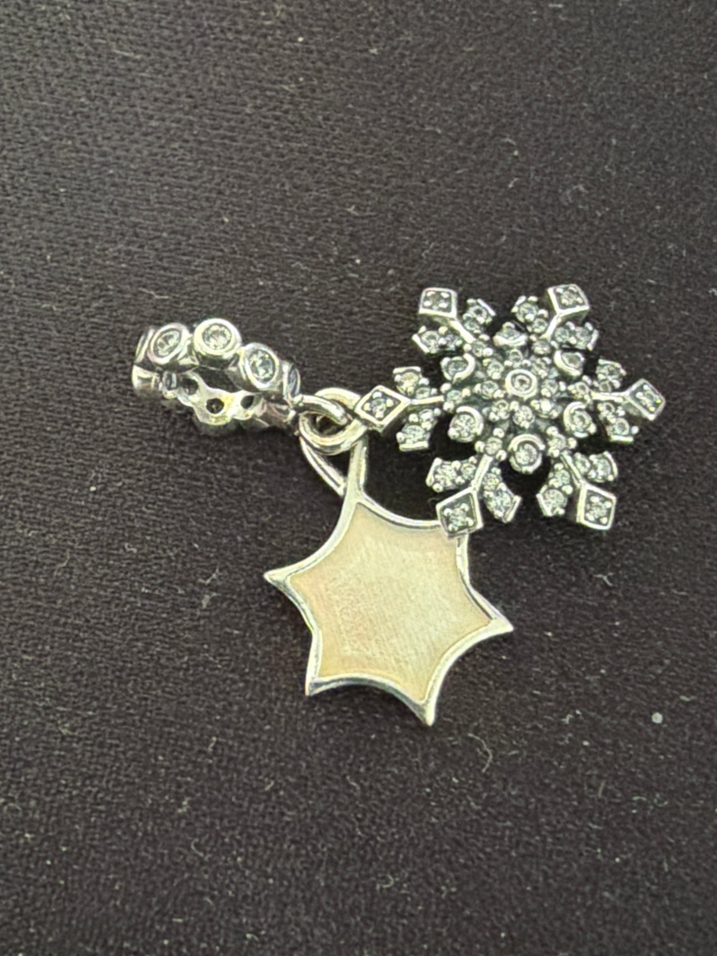 Genuine Pandora Opalescent Snowflake Double Dangle Charm
