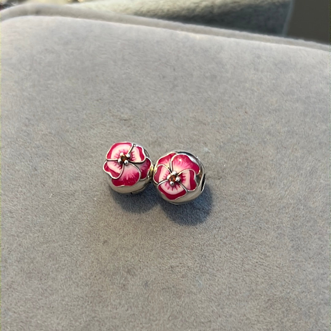 Genuine Pandora Pink Pave Pansy Flower Clips