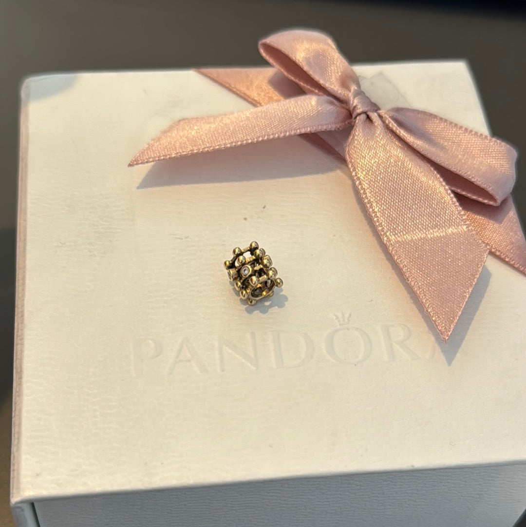 Genuine Pandora Solid Gold 14ct Beautiful Catch DIA Matrix Charm