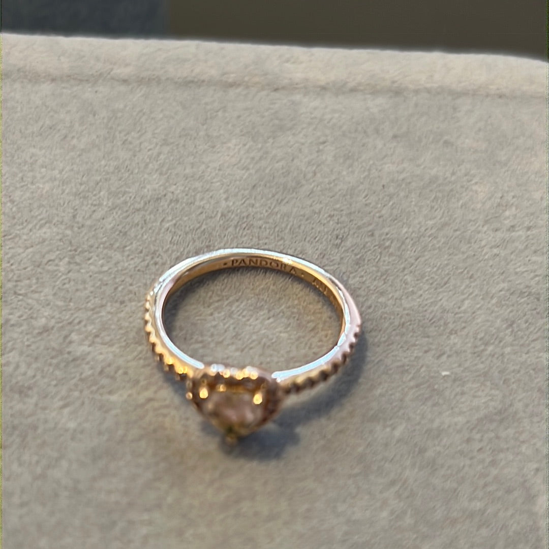 Genuine Pandora Rose Gold Pave Pink Stone Heart Ring