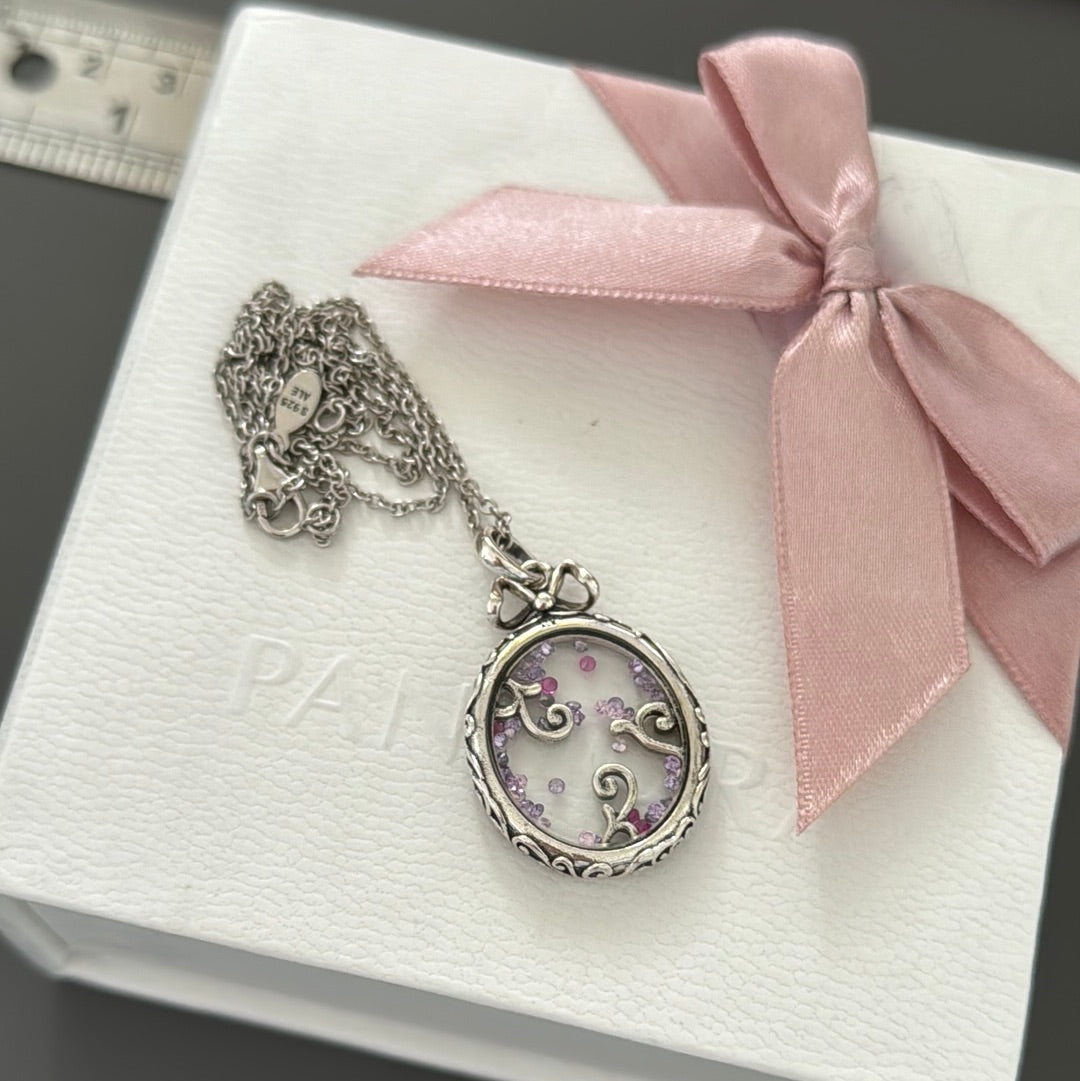 Genuine Pandora Regal Locket of Dazzle Locket Necklace 50cm Chain HTF
