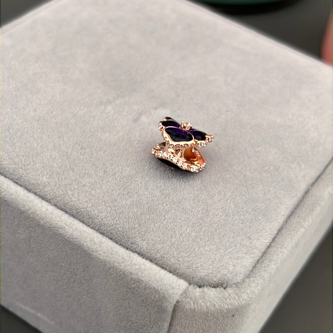 Genuine Pandora Rose Gold Pave Purple Pansy Flower Charm