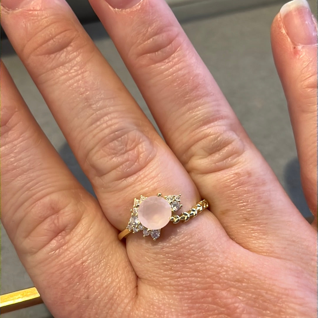 Brand New Sterling Silver Gold Plated Pave Light Pink Stone Ring 58