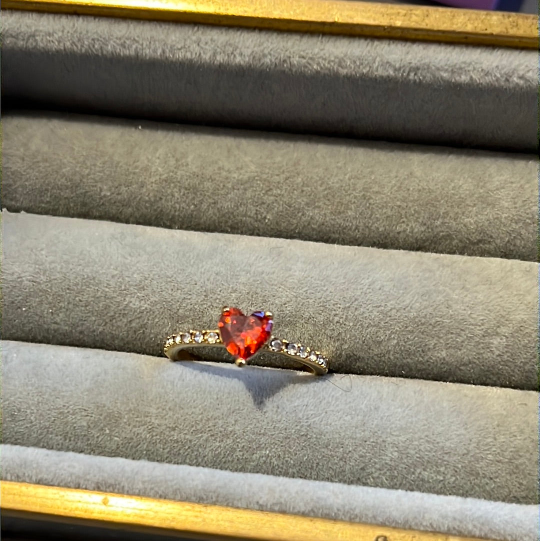Brand New Gold Plated Pave Red CZ Heart Ring 54