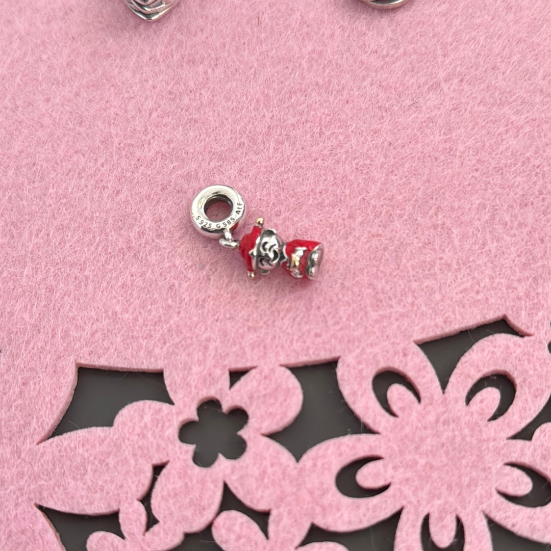 Genuine Pandora Chinese Two Tone Fortune and Luck Dangle Charm With Red Enamel Details