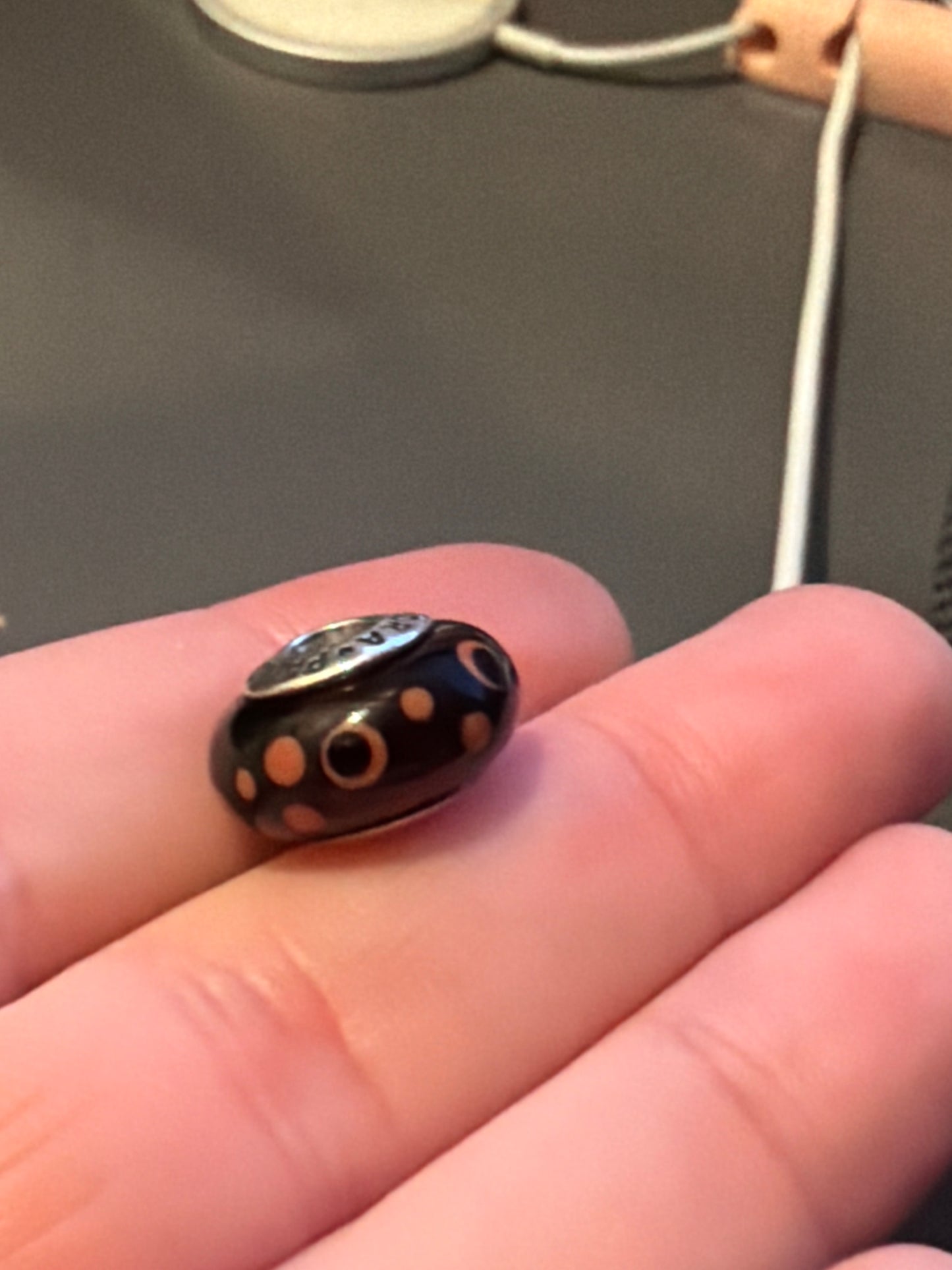 Genuine Pandora Murano Charm With Salmon Dots Polka HTF Coffee Bubbles