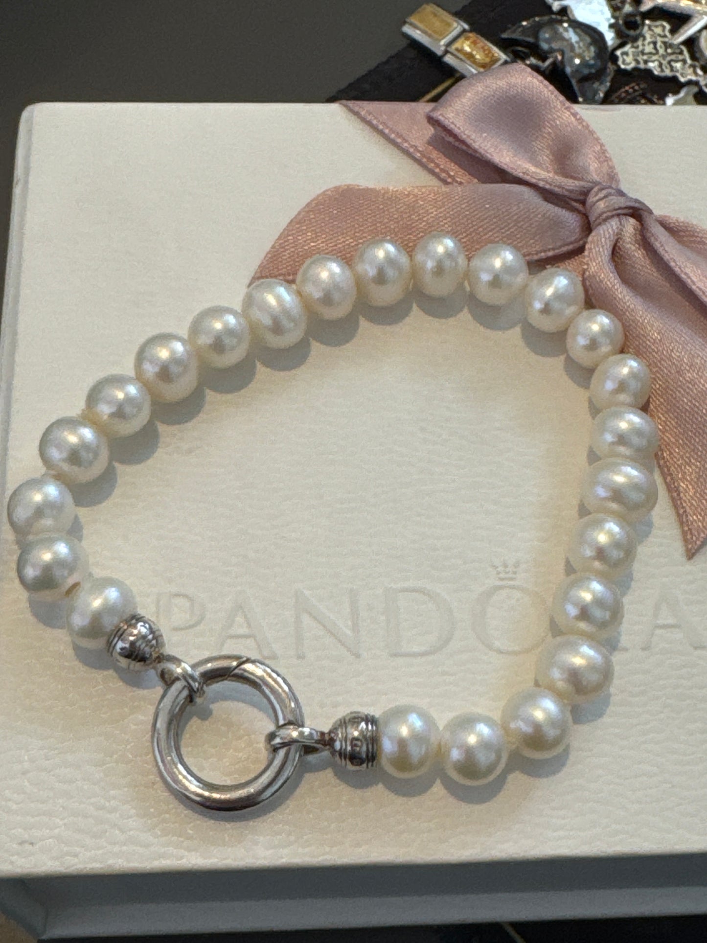 Genuine Thomas Sabo Freshwater Pearl & Silver O Clasp 19cm Bracelet