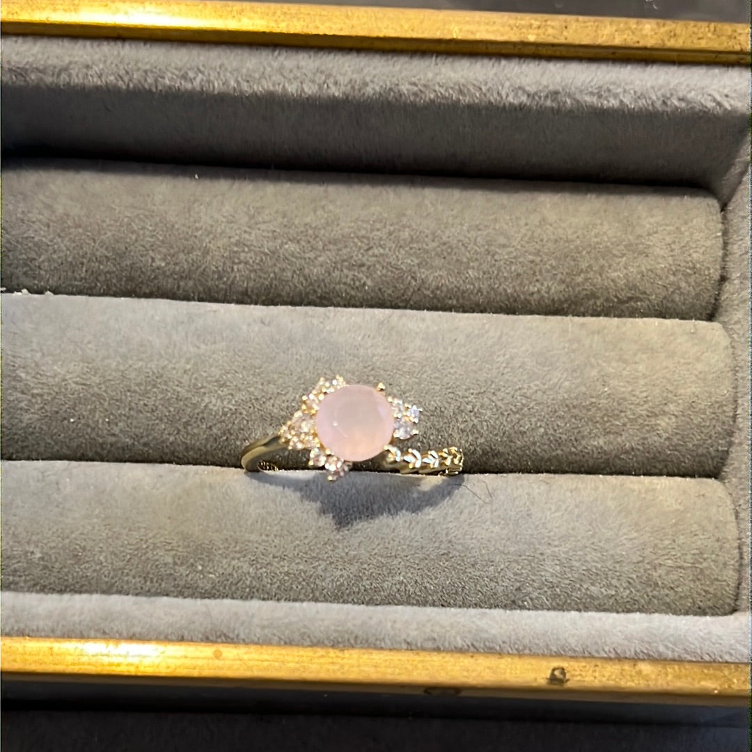 Brand New Sterling Silver Gold Plated Pave Light Pink Stone Ring 58