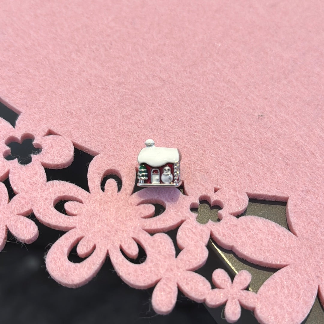 Genuine Gnoce Enamel Christmas House Snowman Charm