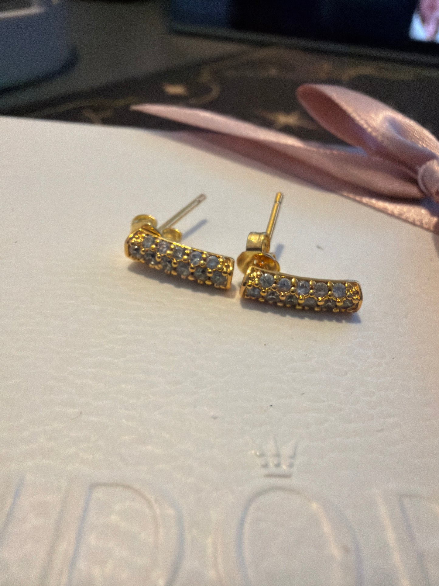 Genuine Pandora Shine Gold Pave Single Bar CZ Earrings