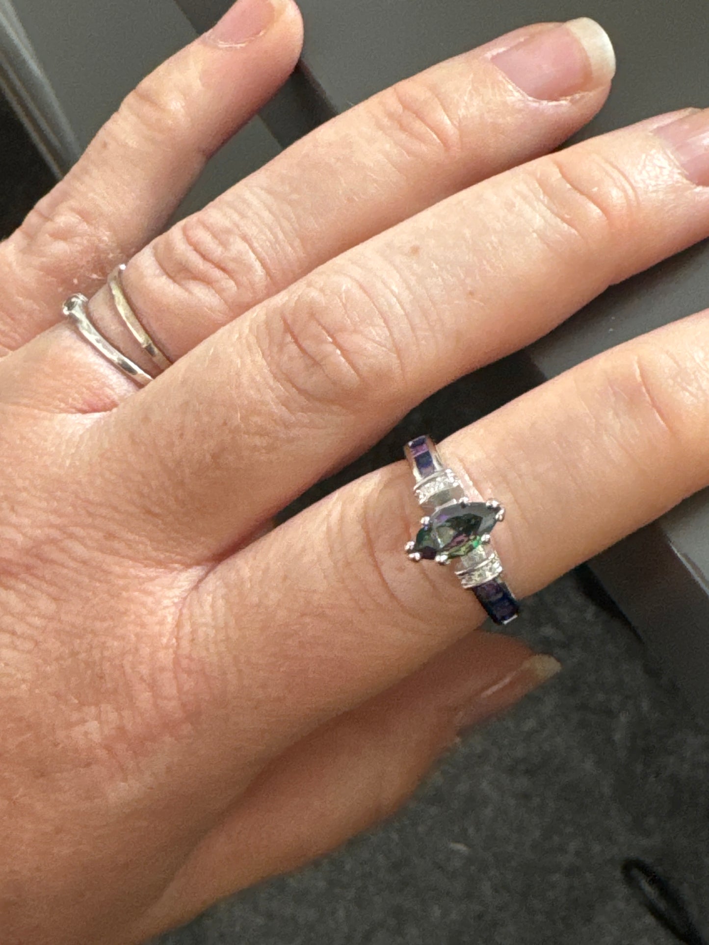 Sterling Silver Colourful Stone Pave CZ Ring Size 56
