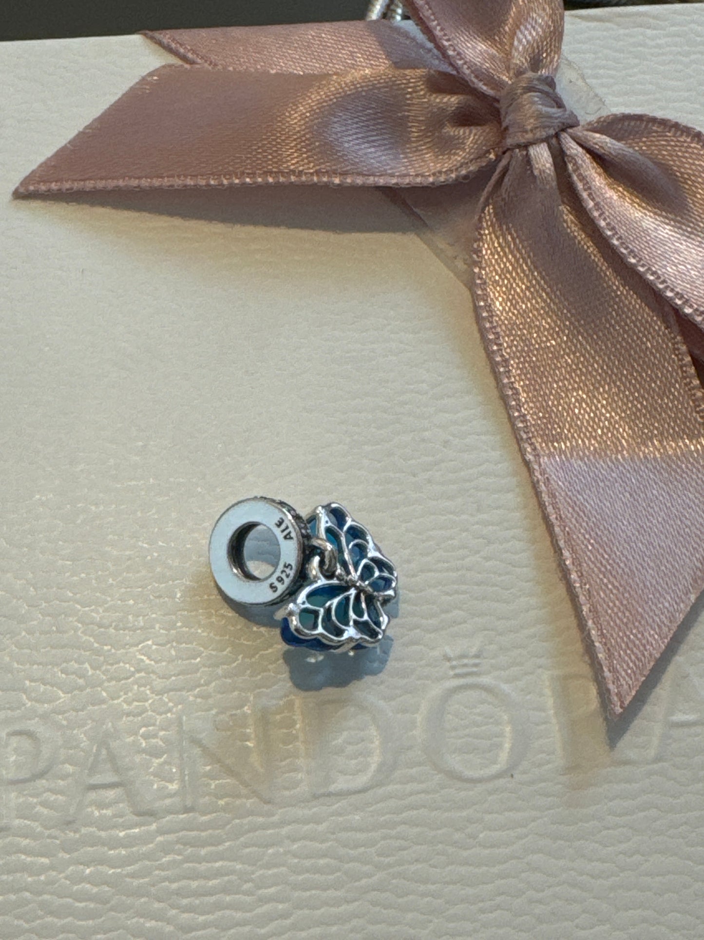 Genuine Pandora Blue Murano Glass Butterfly Dangle Charm