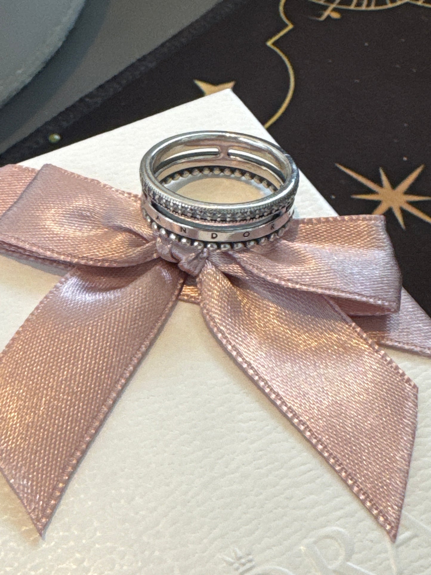 Genuine Pandora Three Layer Ring Logo Pave Size 54