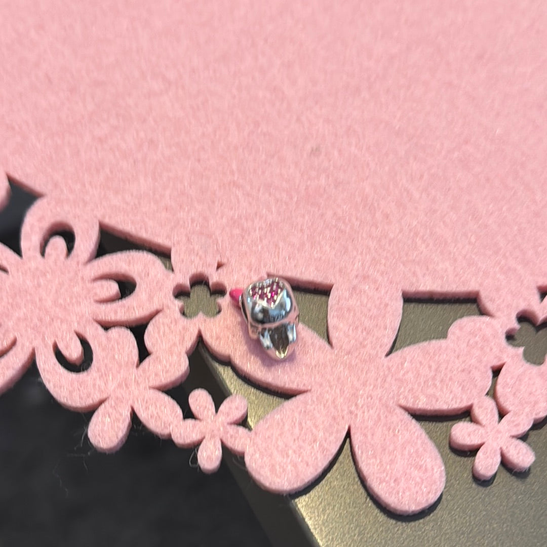Genuine Gnoce Skull Pink Enamel Bow Charm